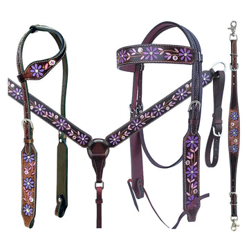 Bar H Equine American Leather Horse Saddle Tack One Ear Headstall | Breast Collar Browband Wither Strap Set for Horses BER116